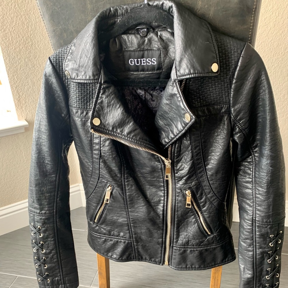Guess Vegan Leather Moto Biker Jacket - S